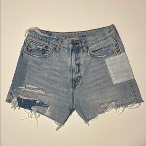 ☼ Distressed Patchwork Blue Denim Shorts ☼